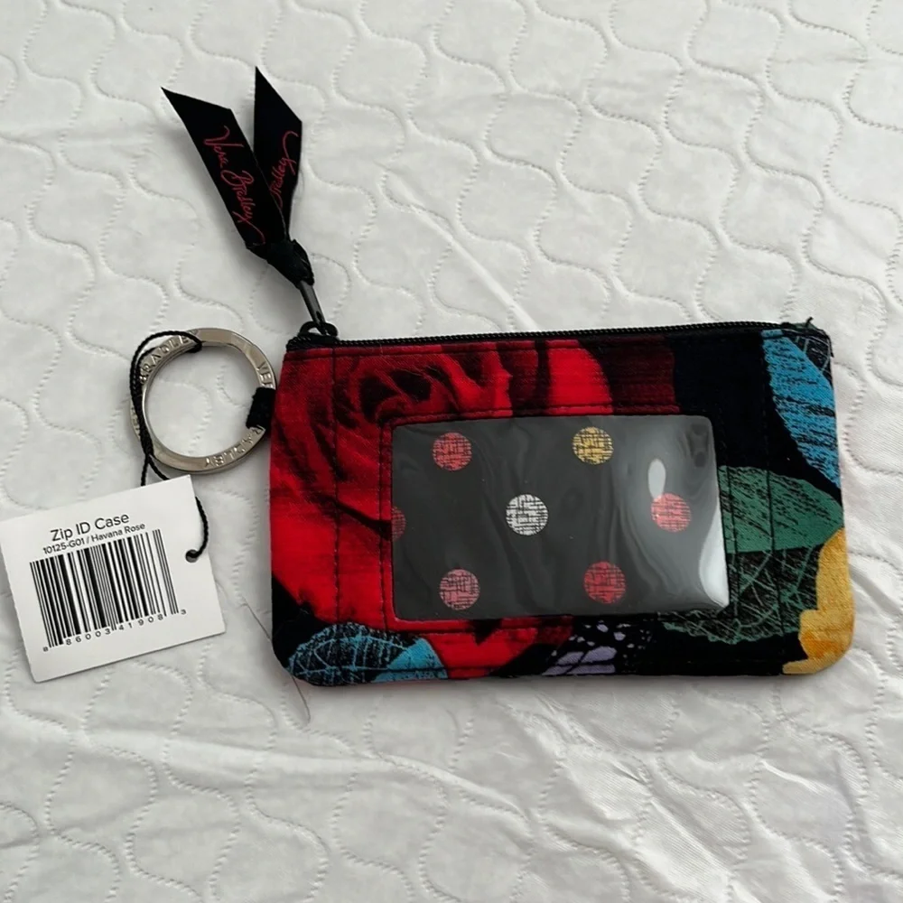 Vera Bradley Havana Rose multicolor zip ID case with key ring